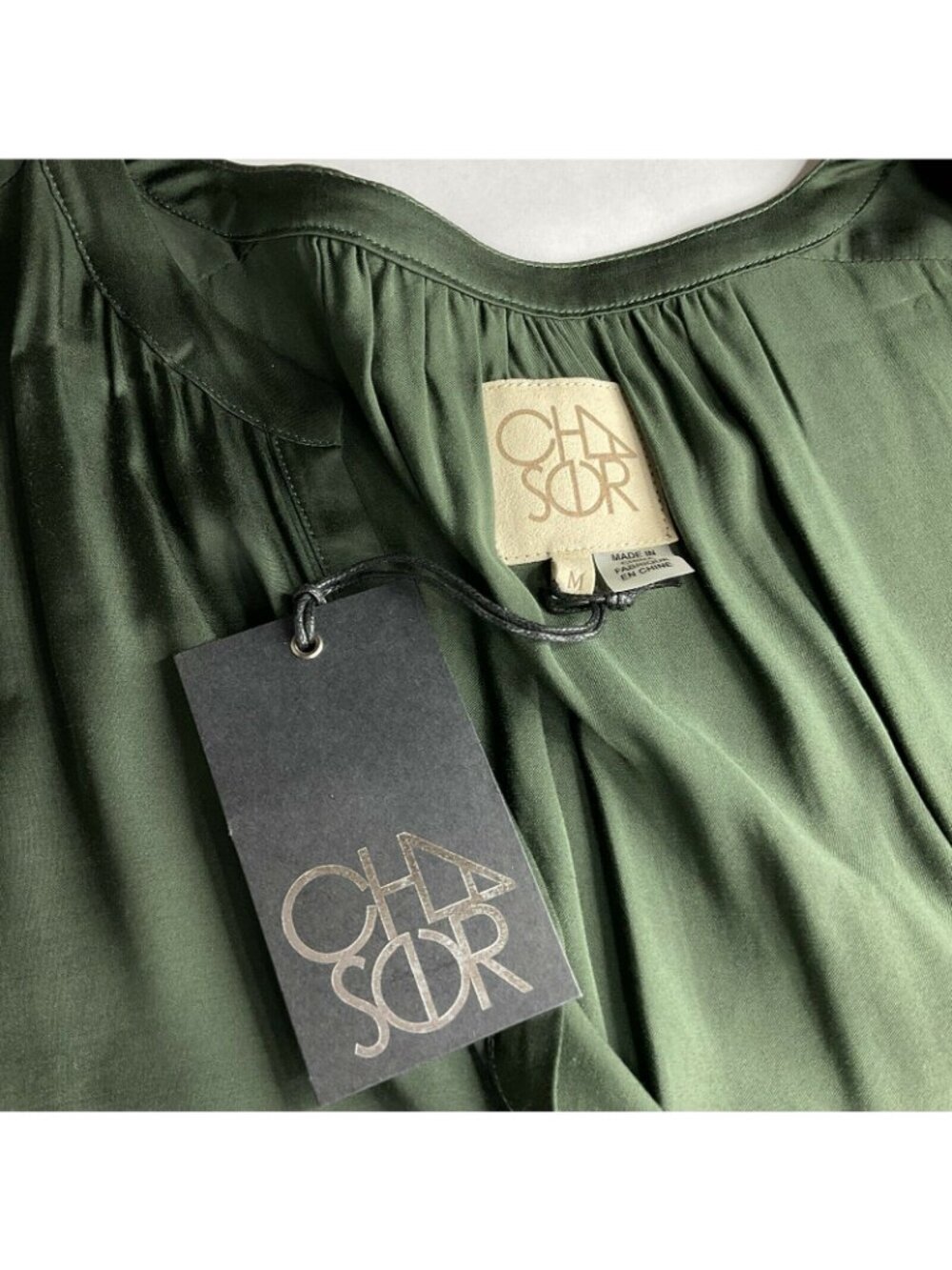 Chaser Romper Womens Size M Green Silky Feel Drawstring Shorts Button Up Nwt $88 - Picture 4 of 9